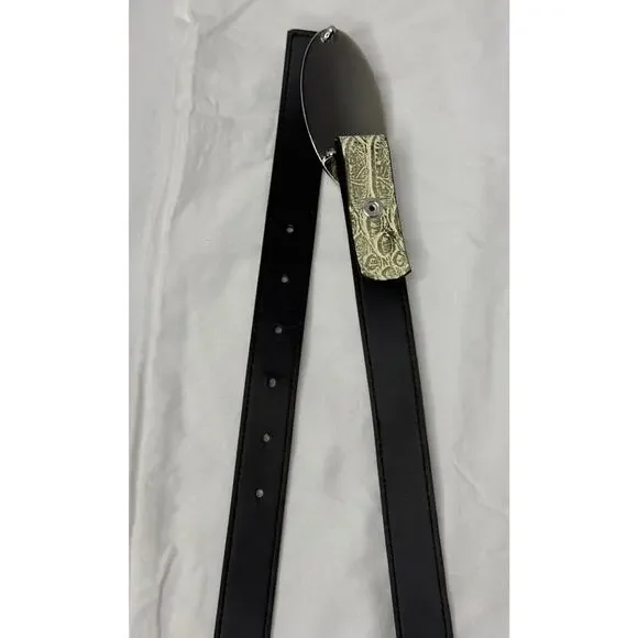 Cabi Beige Faux Leather Emblem Belt With Bling Mother of Pearl Buckle Sz Medium - Picture 5 of 6